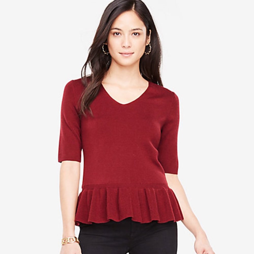 ANN TAYLOR Elbow Sleeve Peplum Sweater